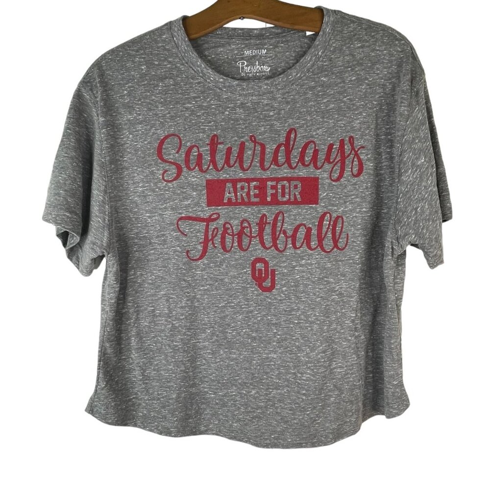 Pressbox Saturdays Are For Football Crop Top Gray Short Sleeve Size Medium NEW